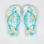 Girl's Flip-Flops 120 Flower Turquoise, UK C12-13/EU31-32, Make:Decathlon